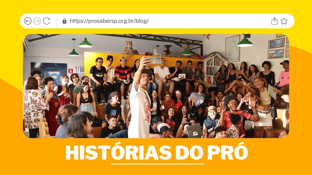 Capa em amarelo com foto de jovens participando do SLAM Pró Paraisópolis